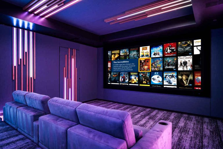 Luxury home theatre installation in UAE with Dolby Atmos surround sound and premium cinema seating
