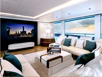 Yacht interior living room with Savant AV automation and lighting control Dubai