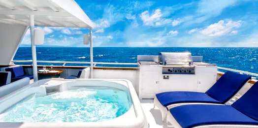 Luxury yacht jacuzzi deck with smart ambient lighting and sea view in Dubai Marina